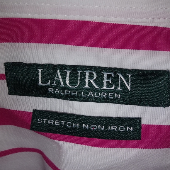 Lauren Ralph Lauren 1X Preppy Cotton Pink White Stripe Button Down Top Plus - Picture 7 of 7